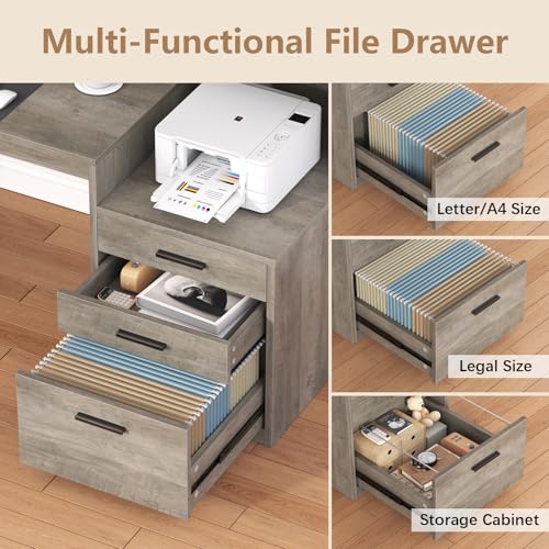 65" Computer Desk with 3 Drawers & Printer Shelf for Home Office | Office Desk with Printer Shelf & File Drawer, Executive Desk Writing Study Table with Monitor Stand, Grey - color: Grey
