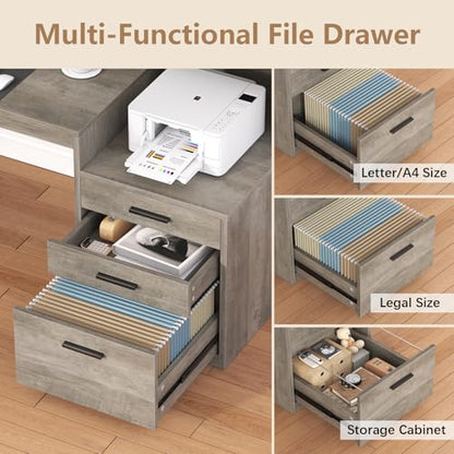 65" Computer Desk with 3 Drawers & Printer Shelf for Home Office | Office Desk with Printer Shelf & File Drawer, Executive Desk Writing Study Table with Monitor Stand, Grey - color: Grey