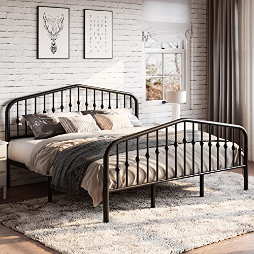 SHA CERLIN King Size Metal Bed Frame with Wrought Iron-Art Headboard, Black | Victorian Style Metal Platform Bed Frame, Wrought Iron-Art Headboard and Footboard, Under-Bed Storage, No Box Spring Needed - color: Black, size: King