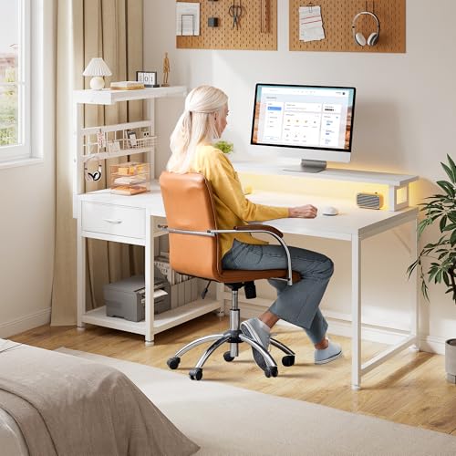 EnHomee 40 Inch White Desk with Drawer & Storage Shelves for Bedroom & Dorm | Drawer, Storage Shelves & PC Stand; Store Gaming Supplies and Tower Case for Tidy Study and Gaming Workspace, White - color: White, size: 40" W