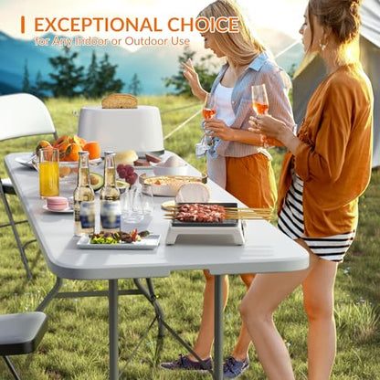 Elevon 8 Feet Heavy Duty Folding Table with Adjustable Height, Fold-in-Half Portable Table for Indoor Outdoor Use - Camping, Picnic, Party, Wedding, Dining, Utility Table - size: 8 feet