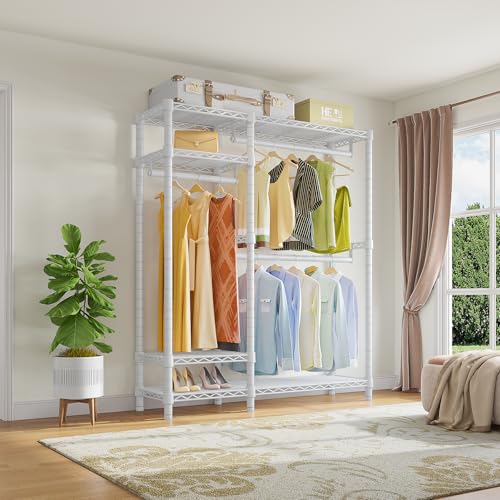 VIPEK V2 Heavy Duty Clothes Rack, Metal Closet Rack Organizer, White | Garment Racks with 4 Tiers Wire Shelving 3 Hanging Rods, Compact Freestanding Closet Metal Closet Rack, Max Load 700LBS - color: White, style: V2