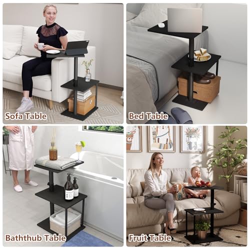 Faesun Swivel Side Table for Couch Arm, Adjustable C End Table for Recliner or Bed, Tv Trays with Storage Shelf for Small Spaces Small Nightstand Table for Living Room, Bedroom - color: Black, size: Standard