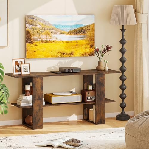 GIANTEX Modern TV Stand for 55 Inch TV, Entertainment Center with Open Storage Shelf, Wood Media Console Table for Living Room Bedroom Entryway, Rustic Brown - color: Rustic Brown