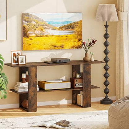 GIANTEX Modern TV Stand for 55 Inch TV, Entertainment Center with Open Storage Shelf, Wood Media Console Table for Living Room Bedroom Entryway, Rustic Brown - color: Rustic Brown
