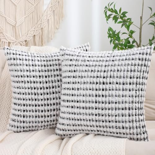 LUOYEHK Boho Throw Pillow Covers 20x20 Inch Set of 2 Chenille Tufted Pillowcase Farmhouse Neutral Cushion Covers for Couch Sofa Bed Living Room, Black Gray - color: Black Gray, size: 20" x 20" (Pack of 2)