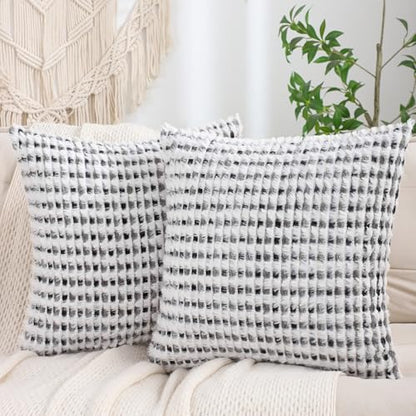 LUOYEHK Boho Throw Pillow Covers 20x20 Inch Set of 2 Chenille Tufted Pillowcase Farmhouse Neutral Cushion Covers for Couch Sofa Bed Living Room, Black Gray - color: Black Gray, size: 20" x 20" (Pack of 2)