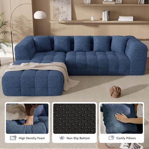 107" Modern Boneless Couch with L - Shaped Chaise, Comfy Chenille Modular Sectional Sofa with Tufted Design, Deep Seat Upholstered Sofa Bed, No - Assembly Sectional Couch, Blue - color: Blue