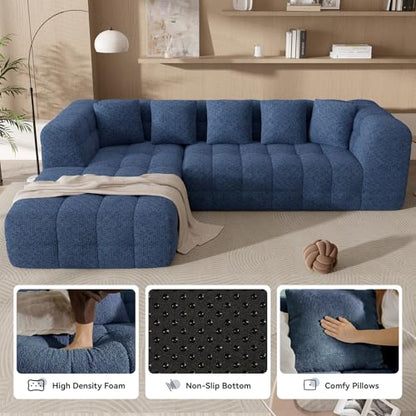 107" Modern Boneless Couch with L - Shaped Chaise, Comfy Chenille Modular Sectional Sofa with Tufted Design, Deep Seat Upholstered Sofa Bed, No - Assembly Sectional Couch, Blue - color: Blue
