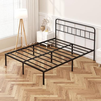 Kujielan 12 inches Full Size Bed Frame with Minimalist Headboard, Black | Metal Platform Base with Strong Metal Slats,Mattress Foundation for Under Bed Storage,Easy Assembly - size: Full
