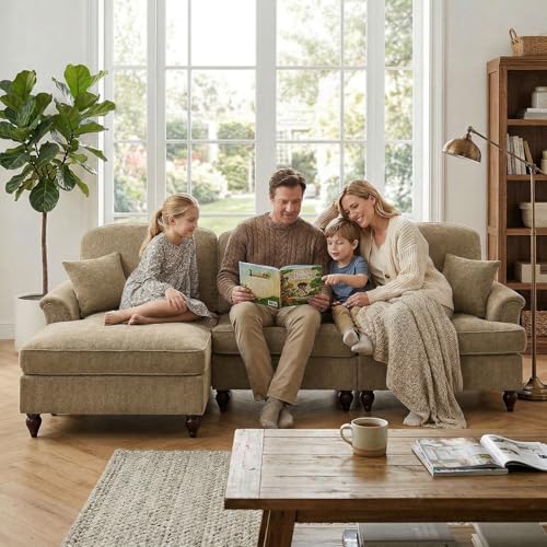 Modular Sectional Sofa Couch, Comfy Chenille Sofa with Removable Ruffled Skirt, Flared Armrests, Sturdy Legs, Convertible Sectional for Living Room, Bedroom, Apartment (Coffee) - color: Coffee, size: 107.1 Inch L