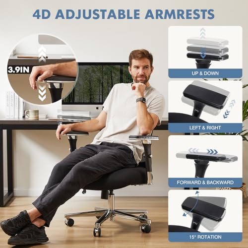 DUMOS Big and Tall Office Desk Chair, 500lbs Heavy Duty Mesh Chair | Ergonomic 4D Armrest, Comfortable Lumbar Support, Wide Seat, 360° Swivel Rolling Wheels, Adult, Black - color: Black
