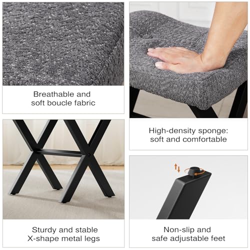 18-Inch Vanity Stool Chair, Gray Makeup Stool | Teddy Flannel Vanity Bench, Metal X-Leg, 300 LBS, 16.3"x12.4"x18", Ottoman Accent Stool, Breathable Soft Saddle Seat - size: Small, style: Gray Fabric