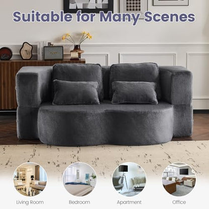 78” Convertible Sofa Bed, Full Size Sleeper Couch, Grey | Boneless Folding Loveseat, Deep Seat, Soft Chenille, 4 Pillows, No Assembly, for Guest Living Room Bedroom - color: Grey, size: 78"