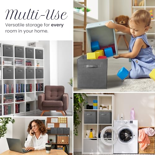 Reli. 13x13x13 Storage Cube Bins (8 Pack) Dark Gray, Fabric Organizer Cubes | Multi-Purpose Storage | Reinforced Double Stitched Handles | Collapsible
