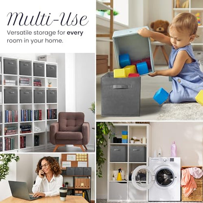 Reli. 13x13x13 Storage Cube Bins (8 Pack) Dark Gray, Fabric Organizer Cubes | Multi-Purpose Storage | Reinforced Double Stitched Handles | Collapsible