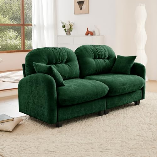 Modular Loveseat Sofa Mini Couch with Premium Chenille Fabric and Tufted Pleated Backrest Flexible Small Couch for Bedroom and Living Room Ergonomic 2-Seater Sofa for Adults and Compact Spaces (Green) | Sturdy & Durable - color: Green