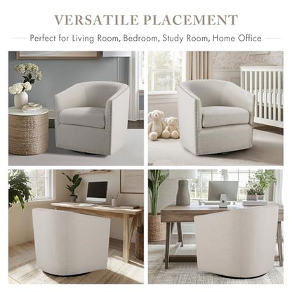 Madison Park Swivel Barrel Accent Chair, Upholstered Curved Back with 7-Inch Thick Woven Cushion, 360° Swivel, Nailhead Trim, Comfy Chair for Living Room, Bedroom, Office, 28" Wide, Neutral, Tyler - color: Natural Multi