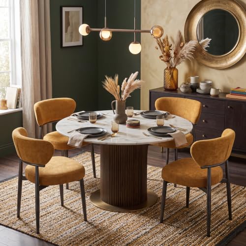 Dining Chairs Set of 4, Modern Upholstered Fabric Dining Chairs | Thick Cushioned Seat & Curved Back, Polyester Fabric, Sturdy Black Metal Legs for Kitchen & Living Room, Brownish yellow - color: Brownish Yellow, size: Set of 4