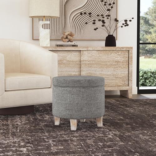 HomePop 19" Round Storage Ottoman - Gray Woven - color: Gray Woven