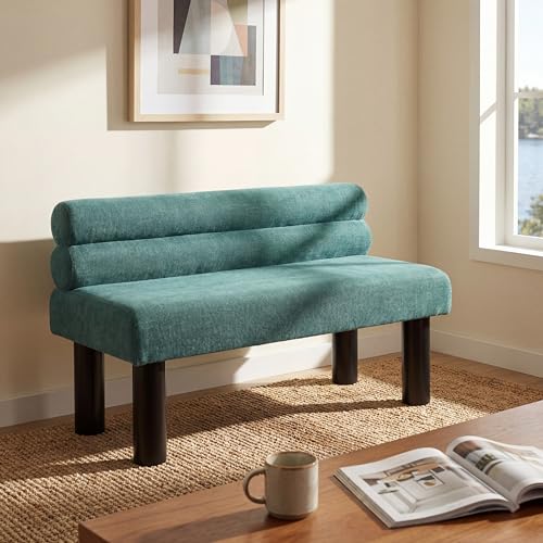 Christopher Knight Home Wally Fabric Upholstered Dining Bench, Long Dining Room Chair, Wooden Entryway Bench, Bedroom End of Bed Bench, Teal Green+Black - color: Teal Green+black