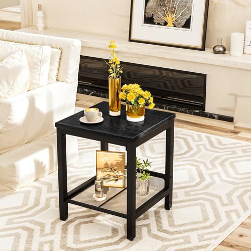 3 Pieces Living Room Table Set, Industrial Coffee Table with 2 Square End Side Tables, Coffee Table Set with Metal Frame for Apartment Home Office, Black - color: Black