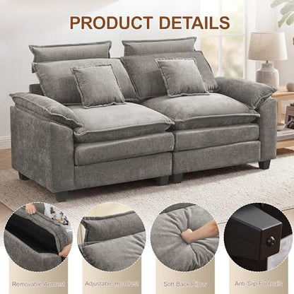 72'' Cloud Deep Seat Loveseat, Modular 2 Seater Sectional Couch with Detachable Headrest, Modern Love Seat Sofas for Living Room, Apartment, Light Grey - color: Light Grey, size: Loveseat