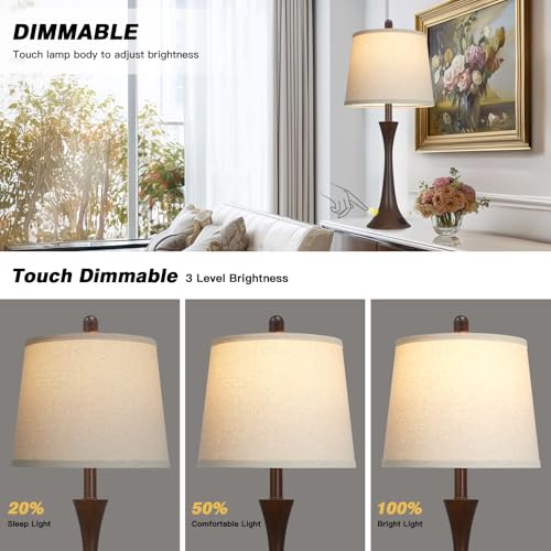 Rinweey 27.5" Table Lamps Set of 2, Touch Bedside Lamps with USB C+A Ports, 3 Way Dimmable Nightstand Lamps for Bedroom, Living Room, Office, Brown Lamp with Beige Lampshade, Bulbs Included - color: Brown
