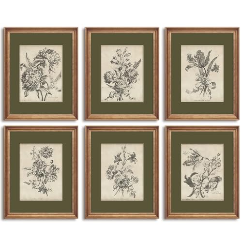 Vintage Floral Wall Art Sketch Flower Prints Antique Botanical Canvas Wall Art Decor Vintage Etchings Floral Poster Green Botanical Painting Sage Green Artwork for Bedroom 12x16x6 Inch Unframed - color: Sketch Flower Art, size: 12x16 Inch Unframed