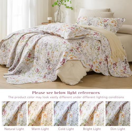Oversized King Quilt Sets, Faemhouse Quilt Set,Yellow Wild Flower Botanical Printed Bedspread Lightweight Farmhouse Quilted Bed Coverlet, Breathable Bedspread All Seasons(118"x106"), 3 PCS - color: Floral B, size: Oversized King（118"x106"）