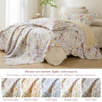 Oversized King Quilt Sets, Faemhouse Quilt Set,Yellow Wild Flower Botanical Printed Bedspread Lightweight Farmhouse Quilted Bed Coverlet, Breathable Bedspread All Seasons(118"x106"), 3 PCS - color: Floral B, size: Oversized King（118"x106"）