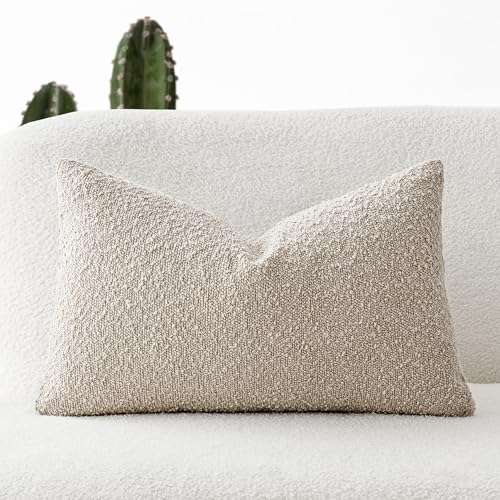 Foindtower Textured Boucle Throw Pillow Covers Accent Solid Lumbar Pillow Cases Cozy Soft Decorative Couch Cushion Case for Chair Sofa Bedroom Living Room Home Decor, 12 x 20 Inch,Beige Oatmeal - color: Oatmeal, size: 20" x 12" (Pack of 1)