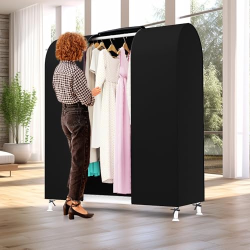 Zilink Garment Rack Cover Garment Bags Protector Wardrobe Cover 50in, Black | Dustproof, Breathable, 2 Durable Zippers, Clothes Rack Cover for Garment Rack (Rack Not Included) - size: 50"L x 20"W x 60"H - Black