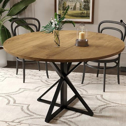GarveeHome 47 Inch Round Dining Table for 4- Brown/Only Table | Circle Dinner Tables for Kitchen, Dining Room, Living Room, Meeting Room, Apartment - color: Brown