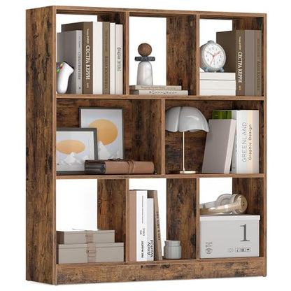VASAGLE Bookcase Open Storage Shelf, 9.4 x 35.4 x 39.4 Inches | Bookshelf, Rustic Brown, CUSTOS Collection, ULBC455K01 - color: Rustic Brown, size: 8 Cubes (9.4"D x 39.4"H), style: 1 Pack