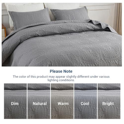 SheRest Twin Quilt Bedding Set - Gray Soft Breathable Bed Quilt, Modern Style Embossed Bedspreads, Lightweight Microfiber Reversible Coverlet for All Seasons - 1 Quilt, 1 Pillow Sham - color: Gray, size: Twin (68" x 90")