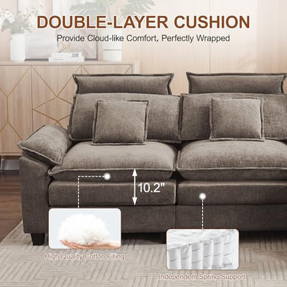 72'' Cloud Deep Seat Loveseat, Modular 2 Seater Sectional Couch with Detachable Headrest, Modern Love Seat Sofas for Living Room, Apartment, Brown - color: Brown, size: Loveseat