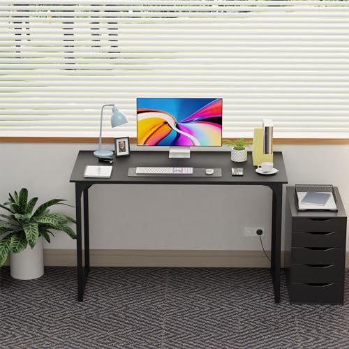 FDW 47 inches Computer Desk/Home Office Desk/Writing Study Table/Modern Simple Style PC Desk with Metal Frame,Black - color: Black, size: 47 Inches