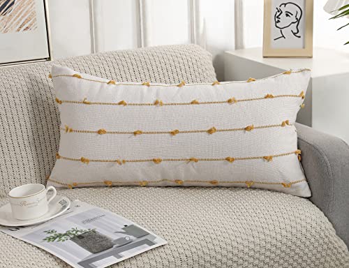 NUYECY Boho Long Lumbar Pillow Covers 14 x 20 Yellow,Classic Striped Pattern Cotton Decorative Long Lumbar Pillow Cover Case for Sofa Couch Bed Livingroom Farmhouse,Modern Accent - color: Yellow, size: 20" x 14" (Pack of 1)