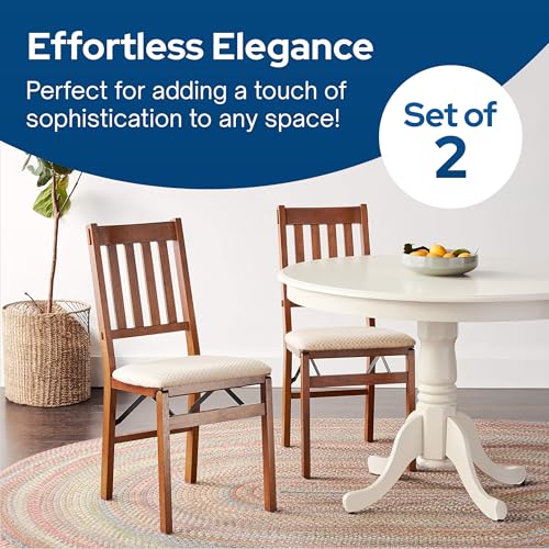 Stakmore Arts and Crafts Wooden Folding Chairs with Padded Seats, Set of 2 - No Assembly Foldable Dining Chairs, Steel Folding Mechanism, Upholstered Cushion, Space-Saving, Fruitwood Frame - color: Fruitwood