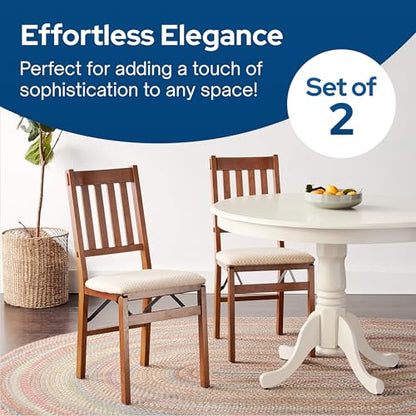 Stakmore Arts and Crafts Wooden Folding Chairs with Padded Seats, Set of 2 - No Assembly Foldable Dining Chairs, Steel Folding Mechanism, Upholstered Cushion, Space-Saving, Fruitwood Frame - color: Fruitwood