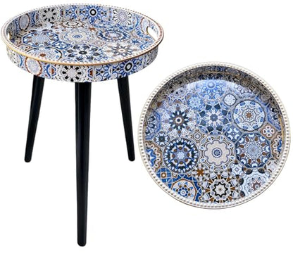 Round Indoor Side Tables with Detachable Wooden 3 Legs, Versatile Tray Table, Perfect for Round Coffee Table Tea, and Relaxation Time 17.7 Inch (33 Bohemian) - color: 33 Bohemian