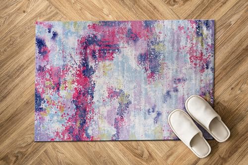Non Slip Rugs 2x3 Modern Abstract Easy Silk Rubber Backing Soft Entryway Area Rug for Door Mat Easy to Clean Non Shedding Kitchen for Bedroom Indoor Carpet (Lilac - Purple, 2x3) - color: Lilac, size: 2' x 3' (Rectangular)