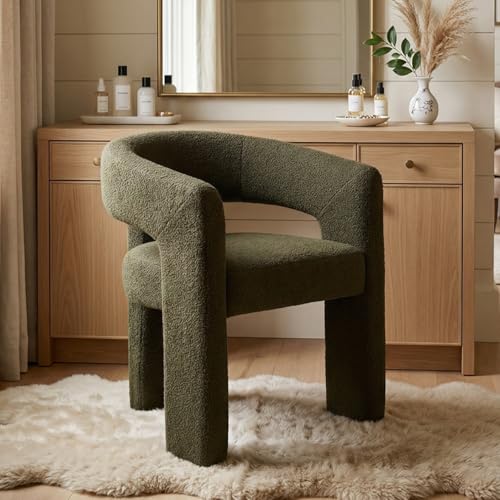 HNY Modern Sherpa Barrel Single Dining Chair, Green | Upholstered Accent Armchair With 18.20" Wide Seat No Assembly Required For Living Room Bedroom Vanity Small Spaces - color: Green Sherpa