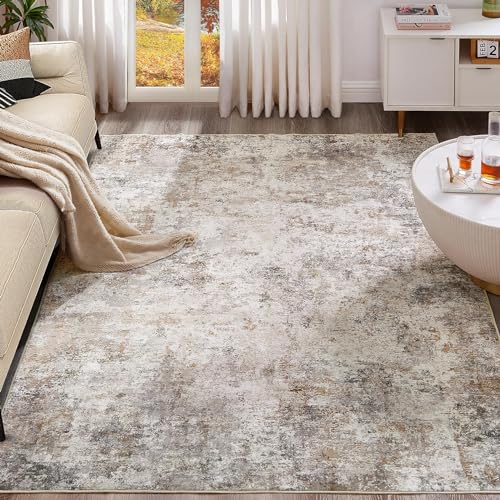 UERMEI 5x7 Area Rug Living Room Rugs Washable Neutral Brown Grey Carpet | Modern Abstract Non-Slip Soft Low Pile Floor Rugs for Bedroom Dining Room Home Office Indoor Decor - color: Brown Grey, size: 5' x 7' (Rectangular)