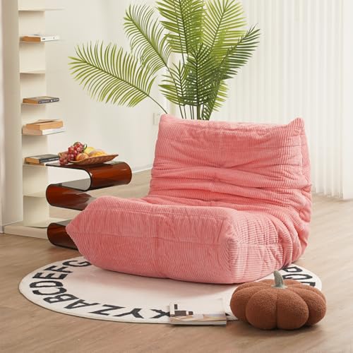 N&V Fireside Chair, Mid Century Armless Floor Sofa, Soft Premium Corduroy Floor Lounge Chair, Foam Sofa Accent Chair for Living Room Bedroom and Office, Salmon - color: Salmon