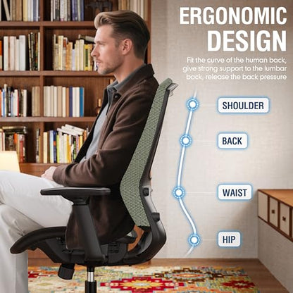 Mesh Office Chair,Ergonomic Computer Desk Chair,Sturdy Task Chair- Adjustable Lumbar Support & Armrests,Tilt Function,Comfort Wide Seat,Swivel Home Office Chair (Dusty Sage) - color: Dusty Sage