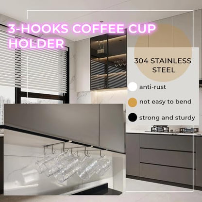 Mug Hooks Under Cabinet , 304 Stainless Steel Cup Hooks for Hanging Under Shelf, Mug Organizer Rack with 6 Hooks for Displaying Mugs, Coffee Cups and Kitchen Utensils,Fit for 0.8" or Less thickness - size: 2 Pieces
