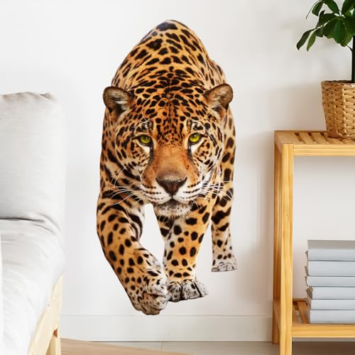 Lifelike Leopard Animal Wall Decals Peel and Stick 3D Jungle Wild Animal Wall Sticker Cheetah Wall Mural Removable Vinyl Wall Decor for Bedroom Living Room FX-B358 - color: 02-leopard