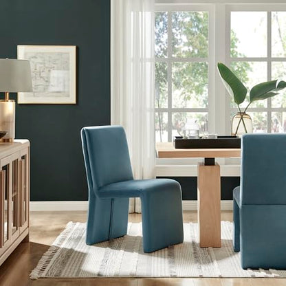 Modway Emory Upholstered Dining Side Chair in Cadet Blue - Single Armless Slipper Chair - Padded Performance Velvet Accent for Dining Room, Kitchen - color: Cadet Blue